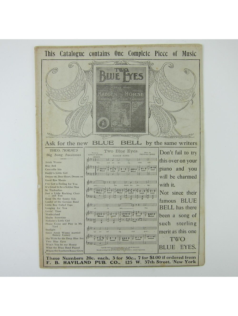 Sheet Music Sampler Catalog Advertising F.B. Haviland Publishing Co Antique 1909